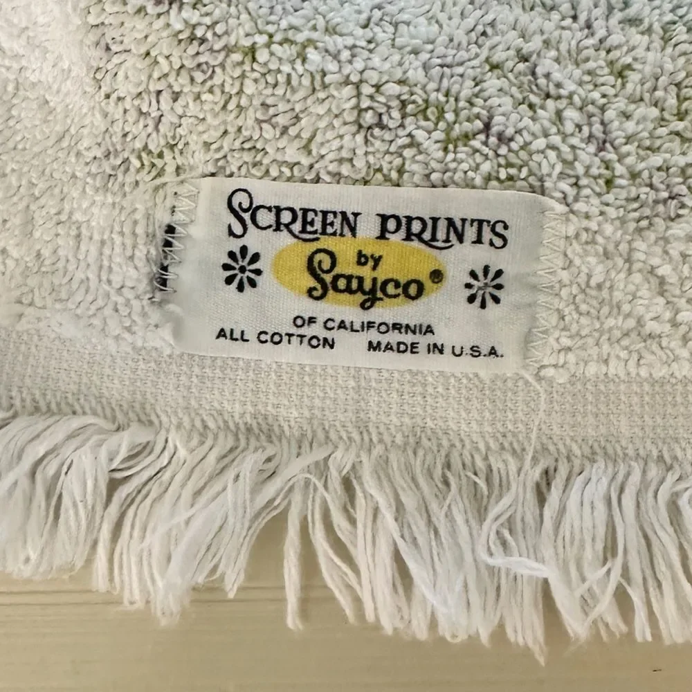 Vintage Retro Sayco Hand Towel 100% Cotton Made in California USA Blue Green EUC